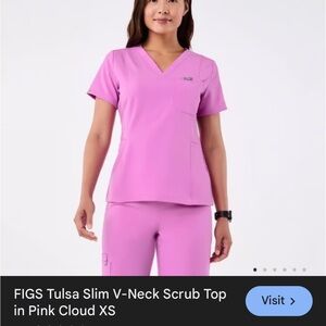 Figs Tulsa Women's V-Neck Scrub Top in Pink cloud